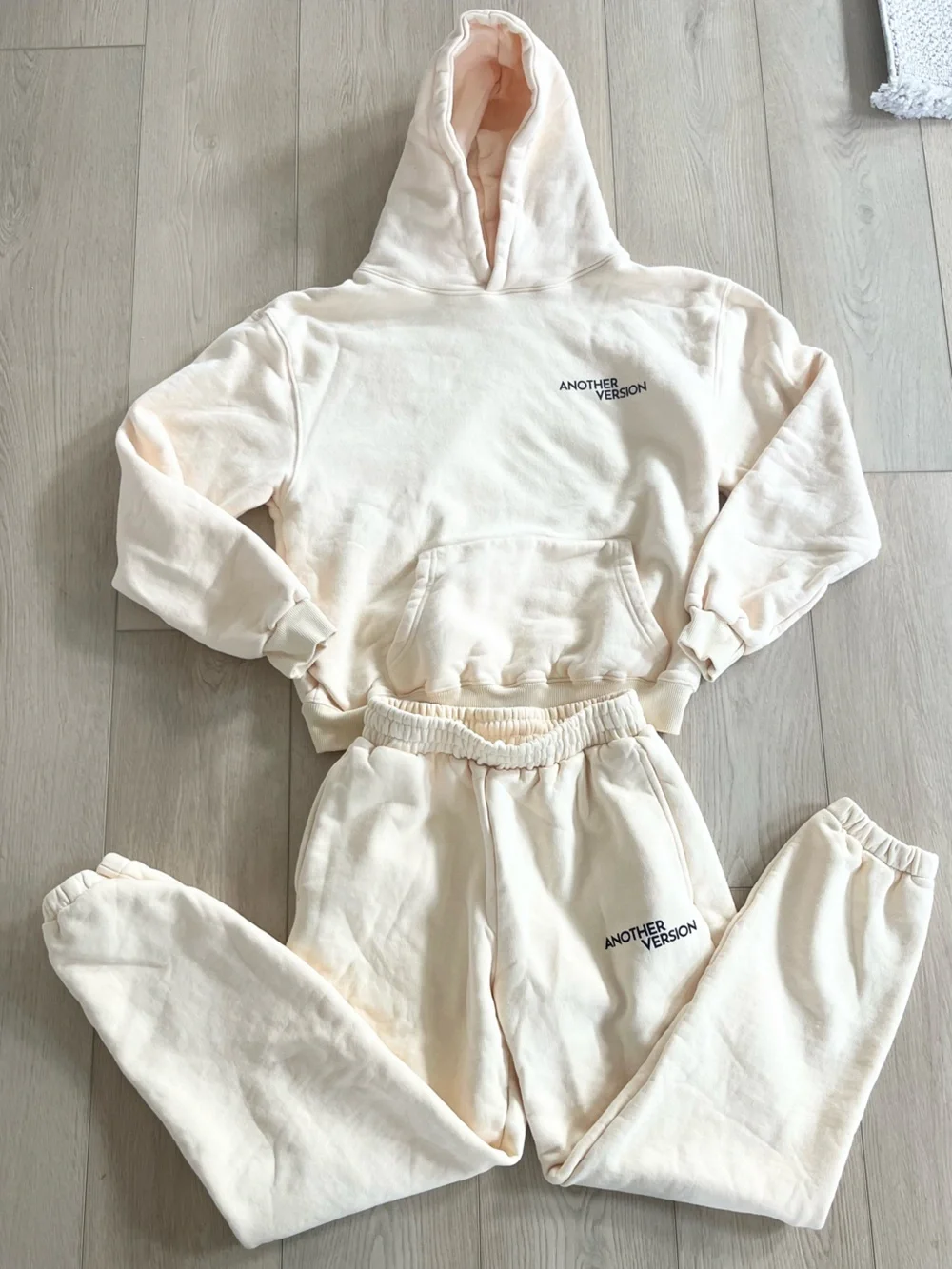 Another Version Matching Tracksuit Lounge Set Cream Beige Hoodie Sweatpants SZ S